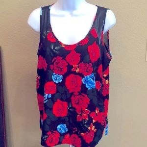 Vince Camuto Sleeveless Tank Top Floral Print Black Sheer Panels Women's Small